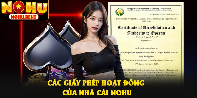Các giấy phép hoạt động của nhà cái NOHU
